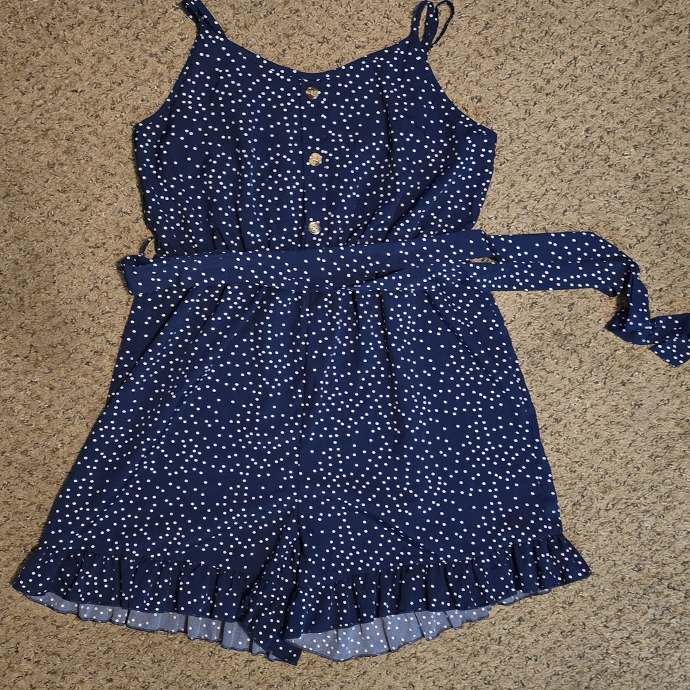 Womens Blue Polka Dot Romper